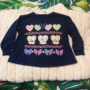 Vintage 80s Wee Works 3T Navy Blue Neon Puppy Heart Graphic Print Fall Tee